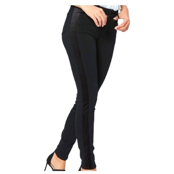 Paige Hoxton Ultra Skinny velvet tuxedo stripe black denim jeans - petite length - Picture 1 of 11